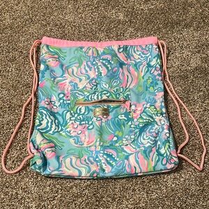 Lilly Pulitzer Pink, Aqua & Green Printed Drawstring Backpack